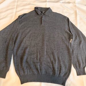 Renzo Made In Italy Wool Mens Long Sleeve Polo Button Up Large Gray